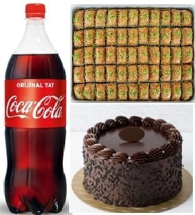 Klasik Çikolatalı Pasta 1 kg Fıstıklı Baklava ve 1 Litre Cola Seti